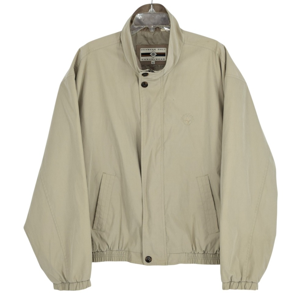 Members Only Mens XL Vintage Cafe Racer Bomber Jacket Coat Tan Beige - FLAWED